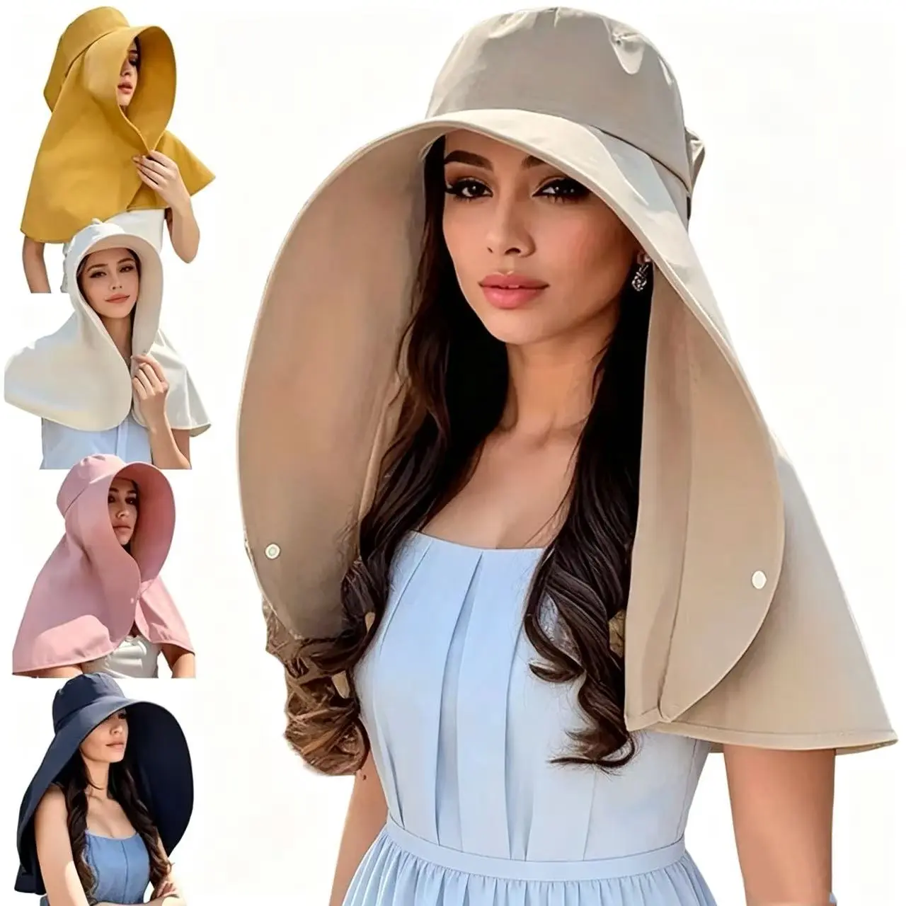 Large Shawl Sun Hat, Full Face Coverage, Foldable Neck Protection, Summer Travel, Casual Daily Wear, Unisex