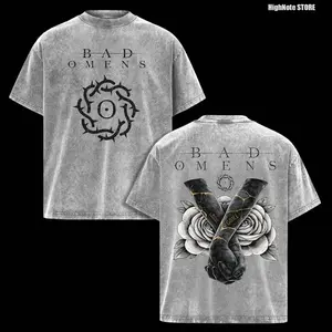 Bad Omens Vintage Acid Washed T-Shirt – Oversized Graphic Tee, Dark Rock Band Shirt, Gothic Aesthetic Streetwear, Rose & Broken Arms Artwork, Casual Soft Cotton Unisex Top, Men Women Wear, Gift for Bad Omens Fans 3QO
