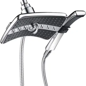 High  Dual Shower  Combo, Handheld Showerhead Rainfall Shower  Set with Black , 60 Inch Long Stainless Steel Shower Hose, Chrome