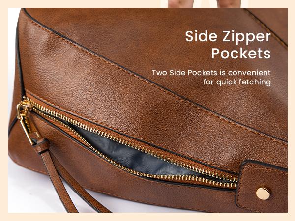 【Valentine's Day Gift】Realer Hobo Crossbody Bags for Women,Large Capacity PU Leather Purse,High Quality Bucket handbag with 2 side zipper pockets,Retro flap messenger bag,perfect for shopping,dating and business,TikTokShopJumpstartSale