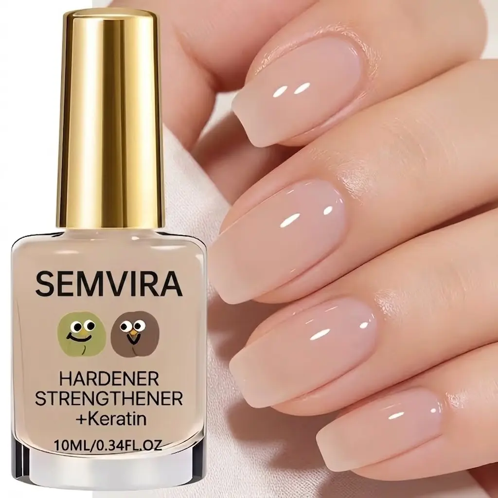 10ml Keratin Nail Strengthener Polish – Milky Nude Gloss Finish, Natural Nail Hardener Treatment, Anti-Break Formula, Quick Dry Healthy Looking Manicure