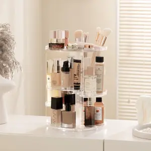 Light luxury dressing table, transparent rotating storage rack for cosmetics, bathroom desktop, perfume and skin care product shelf tray