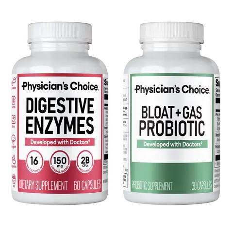 Physician's Choice Ultimate Bloat Bundle: Bloat & Gas Probiotic 30ct + Digestive Enzymes 60ct - Daily Support for Gut Health + Bloating & Gas Relief