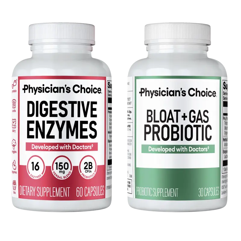 Physician's Choice Ultimate Bloat Bundle: Bloat & Gas Probiotic 30ct + Digestive Enzymes 60ct - Daily Support for Gut Health + Bloating & Gas Relief