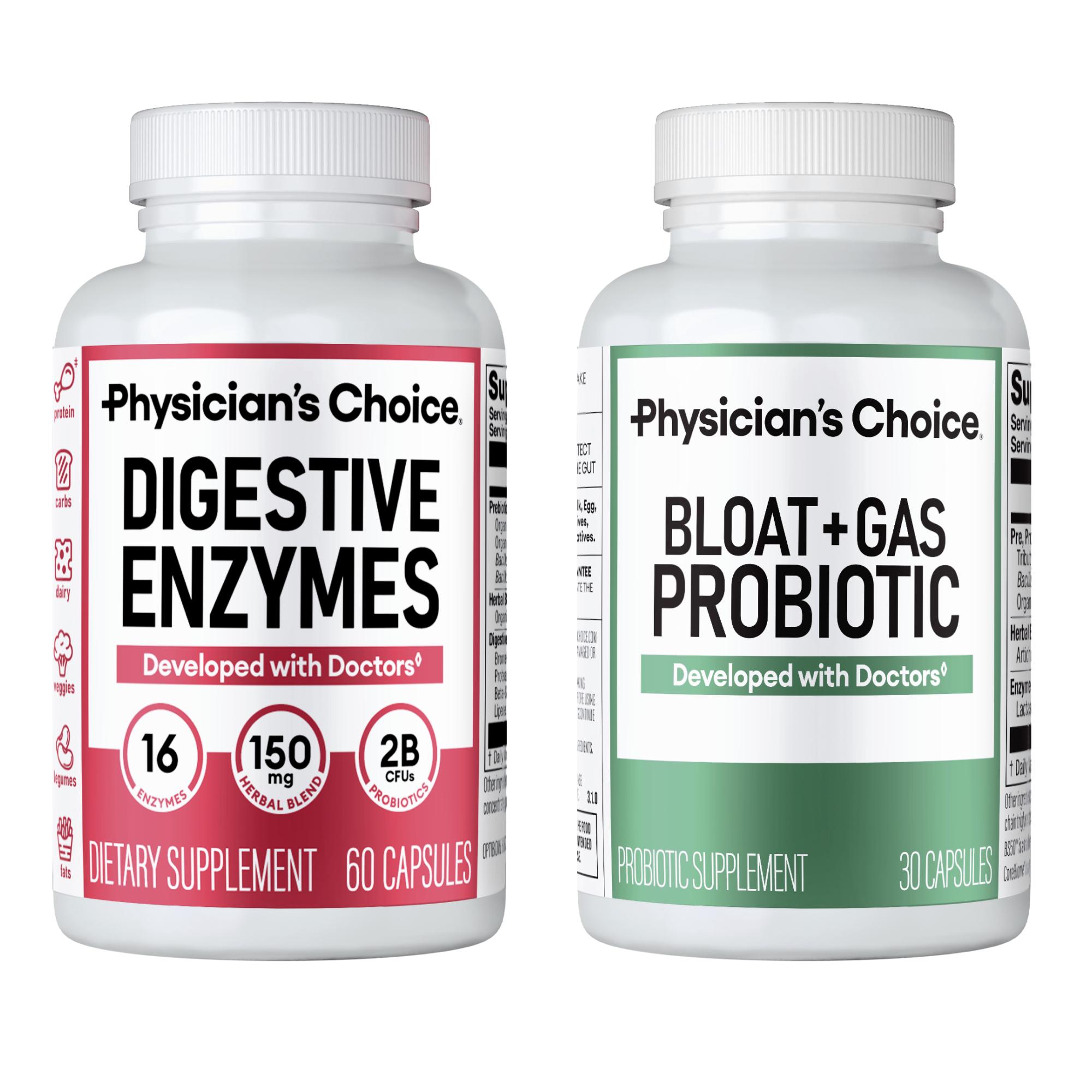 Physician's Choice Ultimate Bloat Bundle: Bloat & Gas Probiotic 30ct + Digestive Enzymes 60ct - Daily Support for Gut Health + Bloating & Gas Relief