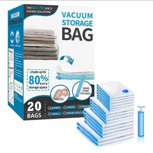 20 pack vacuum storage bags , space saver bags ( 4jumbo /4large/4medium/4small/4roll) compression for comforters and blankets , sealer clothes , hand pump included