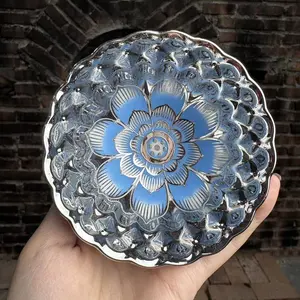 Silver - Glazed Chinese Porcelain Teacup with Blue Lotus Motif | Artisan Ceramic Piece