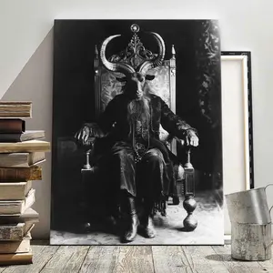 1Count Halloween Framed Canvas, Baphomet Goat Head Portrait, Exquisite Poster, Christmas Decoration Poster, Living Room, Bedroom, High Definition Home Poster,  Ideal Gift, Waterproof,  Art