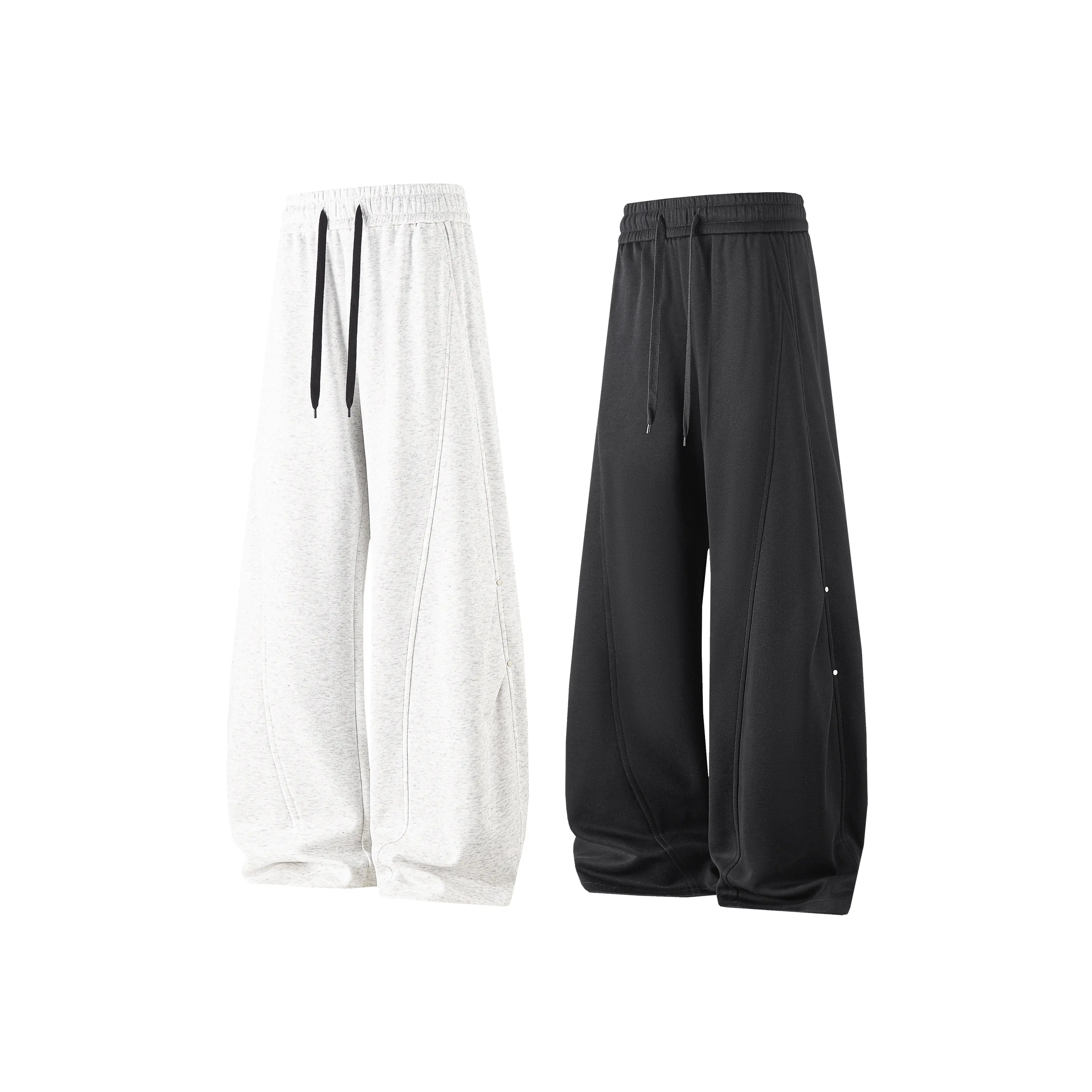Men's Loose-Fit Wide-Leg Joggers – Drawstring elastic-waist cargo pants featuring side pockets and metal button details; casual Y2K streetwear-style lounge pants suitable for workouts and everyday wear. Casual Comfy Jogger Casual Sporty Joggers