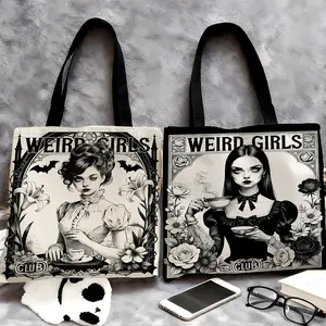 Gothic Print Large Capacity Tote Bag, Girls Squad Weekend Outing Shopping Commute Storage Bag, Unique Gift for Best Friends, Gothic Design