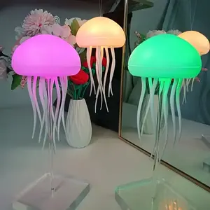 LED Jellyfish Night Light, Adjustable RGB Color Changing Bedside Lamp, Touch Control, Rechargeable Battery, Christmas Home Decor, Mood Decorative Lights