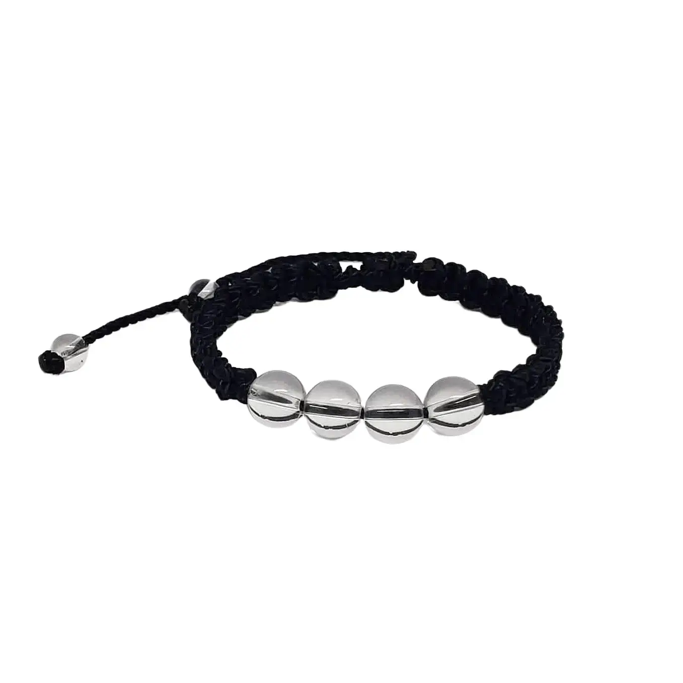 Clear Quartz Crystal Beaded Macrame Bracelet.
