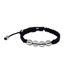 Clear Quartz Crystal Beaded Macrame Bracelet.