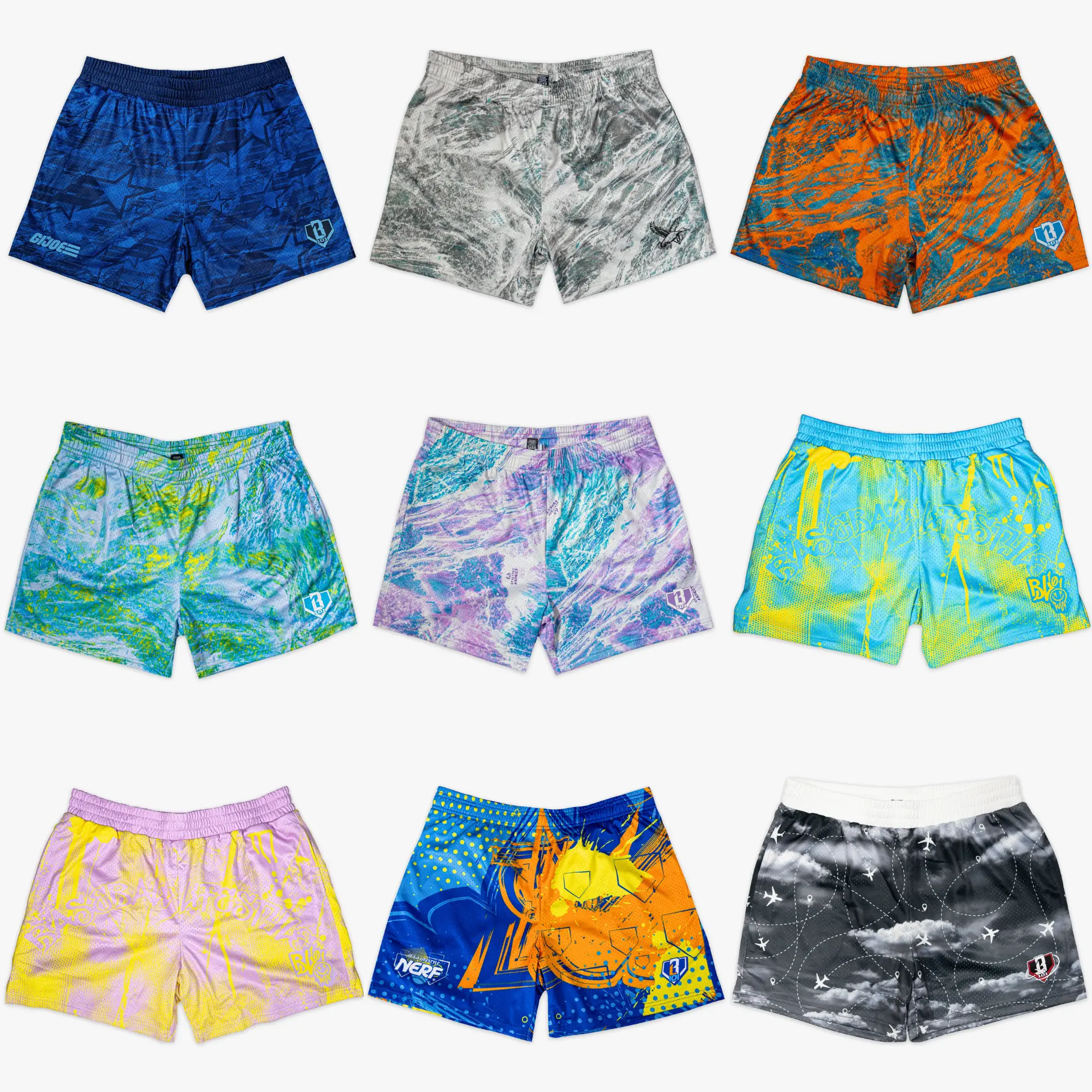 Baseball - Lifestyle - 101 | Men's Mesh Shorts with Pockets | Graphic Streetwear Gym Shorts Marble Paint Drip