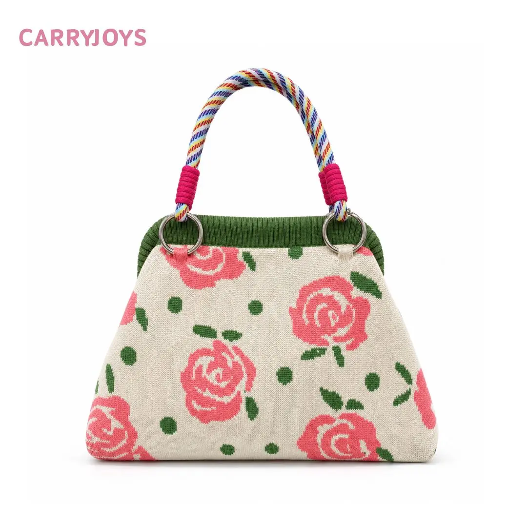 CARRYJOYS cute flower knitted bag women underarm shoulder bag casual handbag purse woven dumplings bag cottagecore crochet vintage vacacition style women bag gift for her
