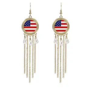 4th of July Patriotic Party Supplies - American Flag Tassel Earrings, Independence Day Theme Party Favors & Novelty Dress Up Accessories for Women