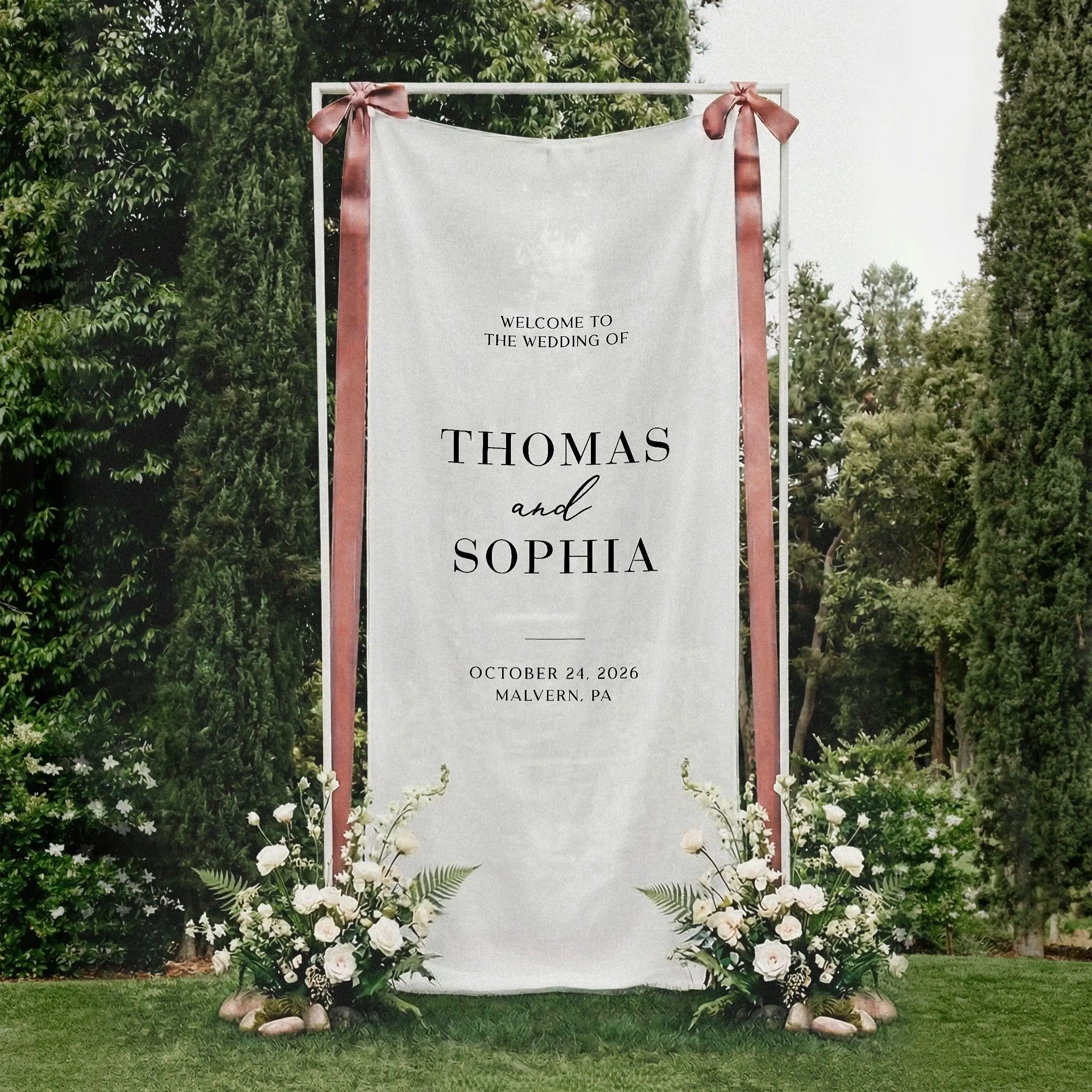 Personalized Linen Wedding Welcome Sign, Custom Fabric Banner, Modern Engagement Party Decor, Wedding Sign, Party Welcome Sign, Gift for Couple, Fathers Day Gift