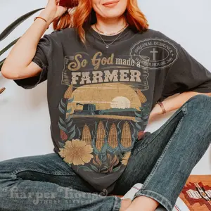Vintage So God Made A Farmer Corn Field T-Shirt Farming Shirt Gift For Farmer