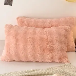 2 Counts Plain Plush Pillowcases, Luxurious Decoration, Soft for Living Room & Bedside, Sofa Cushion Covers