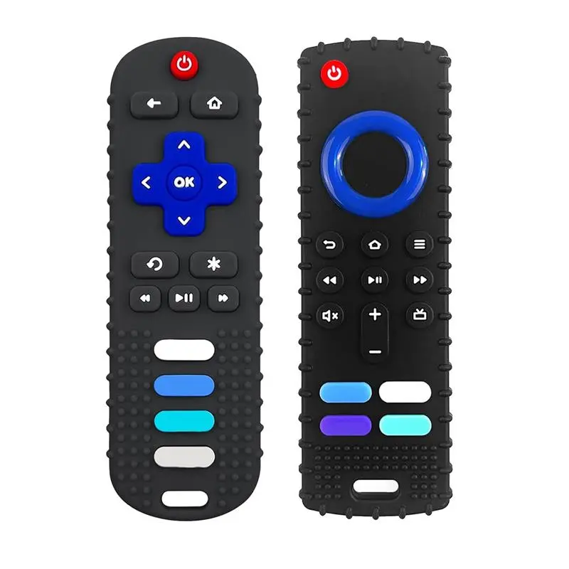 2Pcs Silicone Teething Toys, Remote Control Shape Teethers for Babies Remote Teething Toys, Silicone TV Remote Teether BPA Free/Refrigerator Safe