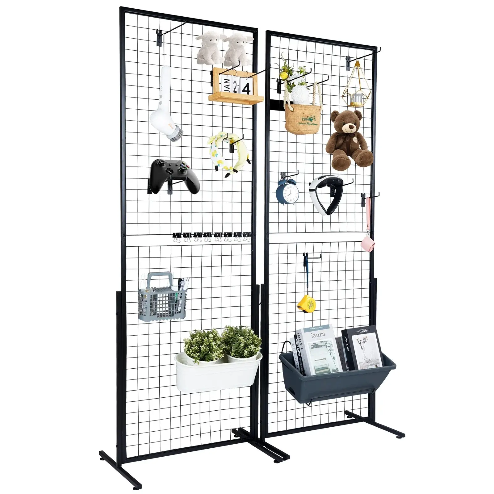 2-Pack Gridwall Display Stand with Hooks, Double-Sided Wire Grid Display Rack for Retail Stores, Craft Shows, Trade Shows & Vendor Booths