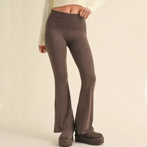 Tessa Soft Knit Foldover Yoga Pants: Chocolate