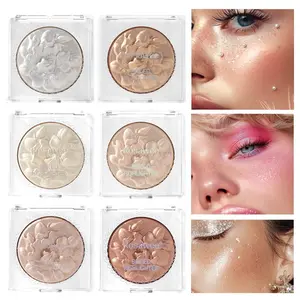 6 Color Face Illuminating Highlighter Contour Baked Face Palette, Natural Bare Makeup with Pearl Glow, Waterproof Sweatproof Formula Ideal for Festivals & Parties, Bronzer