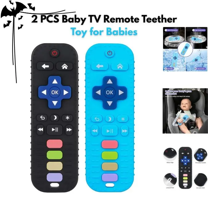 2 PCS Baby TV Remote Teether Toy for Babies 3-24 Months, Silicone Baby Teether, BPA Free Teething Toy, Baby Chew Toy for Sore Gums, Infant Sensory Toy, Newborn Essentials, Baby Shower Gift, Halloween Baby Gift