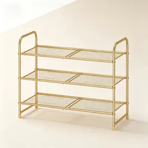 3-Tier Stackable Shoe Rack, Expandable & Adjustable Shoe Storage Organizer, Metal Mesh Shoe Shelf for Entryway Closet, Freestanding Modular Shoe Rack, Space-Saving Stackable Shoe Organizer