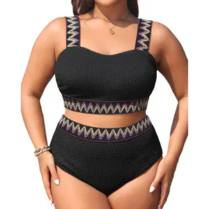Daci Women's Plus Size Two-Piece Bikini Swim Top & Color Block Swimsuit - High-Waisted, Tummy Control Sports & Outdoor Bathing Suit