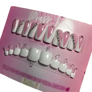 GEL White Press On Nail & Toe Set - Medium Length French Tip Base Classy White Nails Easy Application & Removal Perfect for Any Occasion