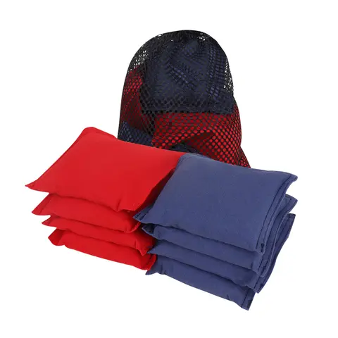 Premium Weather Resistant Regulation Size and Weight Cornhole Bean Bags Set of 8 Mesh Toss Game (Red & Blue/Black & Grey)