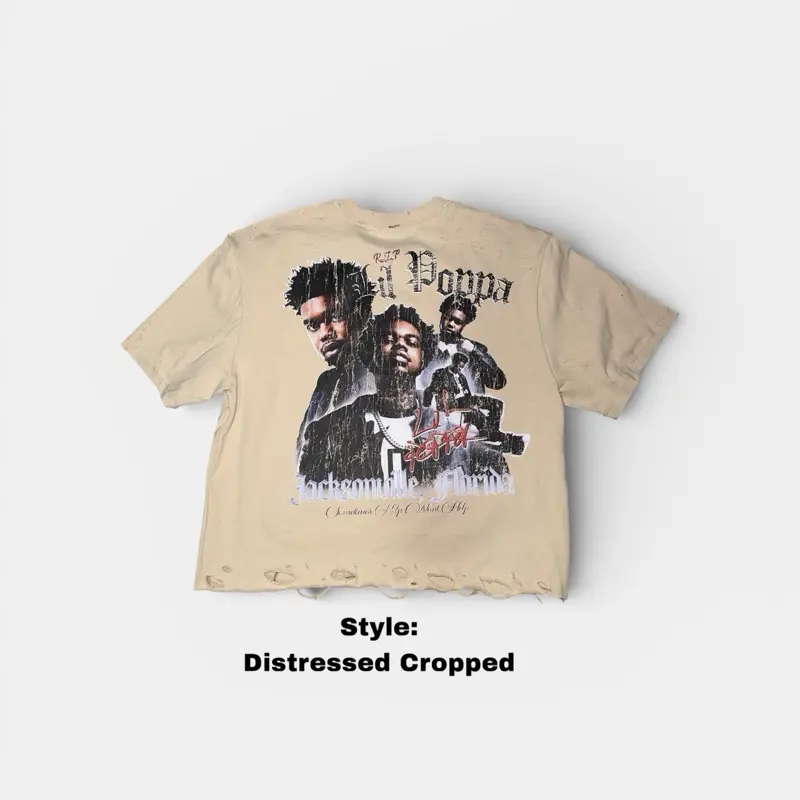 Hip-Hop Fan Tshirt, Lil Poppa Memorial Graphic, Unisex Distressed 100% Cotton Short Sleeve Top, Streetwear, Shortsleeve, Menswear