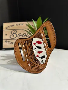Ace Cards Leather K Sheath - Decorative Design with Red and Black Cards, Ideal for Collecting and Displaying