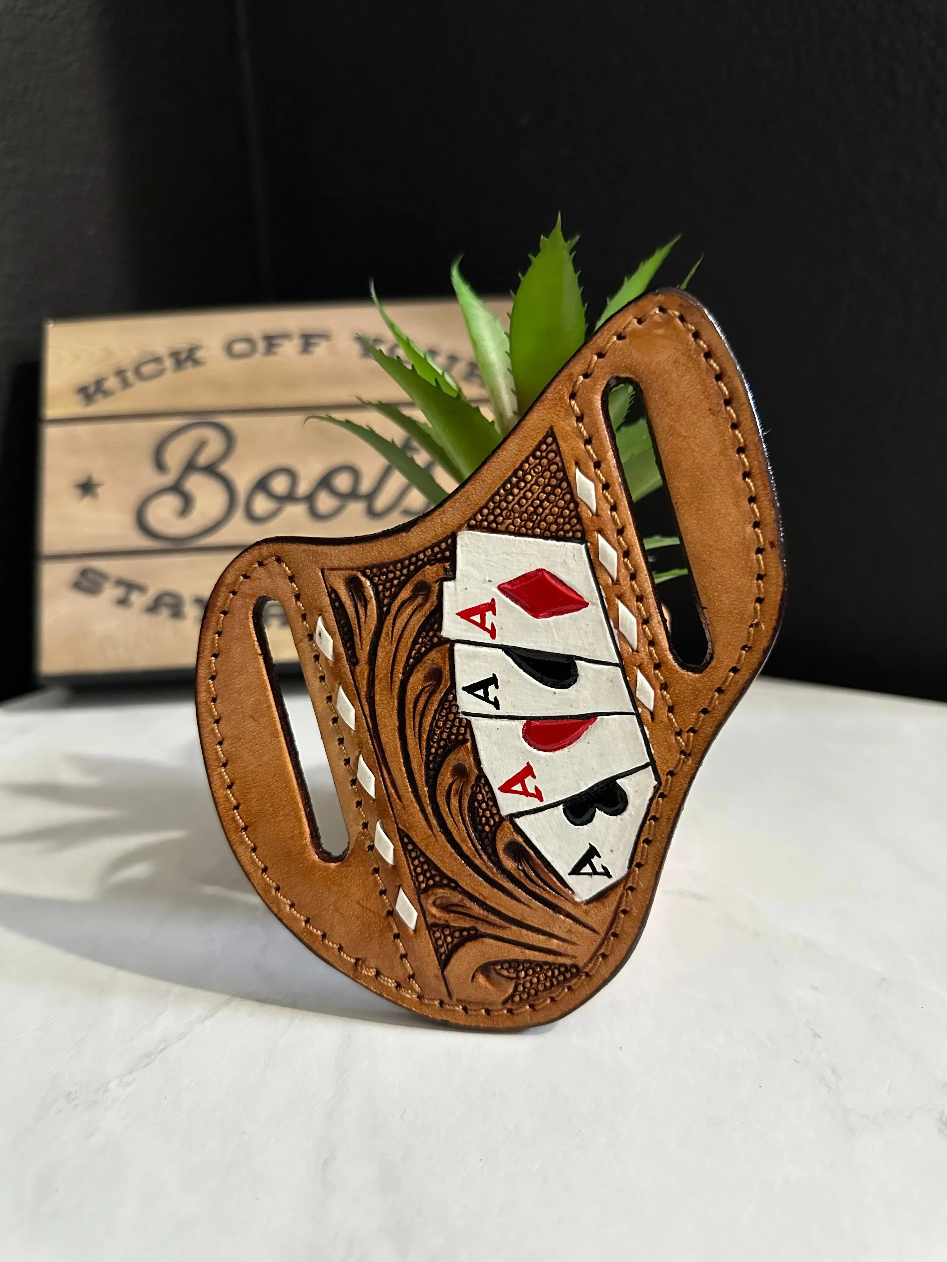 Ace Cards Leather K Sheath - Decorative Design with Red and Black Cards, Ideal for Collecting and Displaying