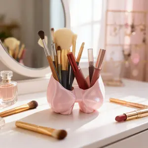 High-Value Bow Makeup Brush Holder, Multifunctional Desktop Storage Tube, Dual Use Cosmetic Organizer, Perfect Gift for Girls