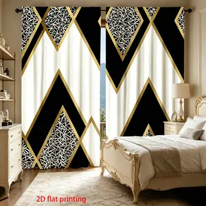 2-piece set of modern geometric pattern curtains, made of semi transparent and durable polyester fabric, suitable for decorating living rooms, bedrooms, study rooms, home textile and home decor throughout the year. Easy to maintain design Window Curtain
