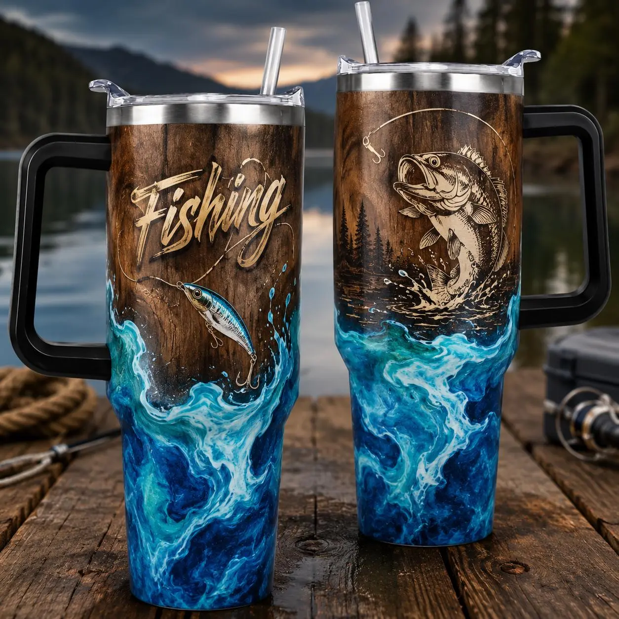 Fishing Tumbler Outdoor Travel Mug Waterproof Stainless Steel Cup