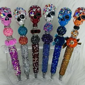 Skull Fancy Bling Rhinestone Refillable Pens Handmade Beaded Pens Gift for Unique Writing Experience