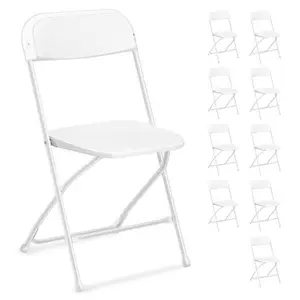 Outvita 4/6/10 Pack White Black Plastic Folding Chair, Indoor Outdoor Portable Stackable Commercial Seat with Steel Frame 350lb. Capacity for Events Office Wedding Party Picnic Kitchen Dining