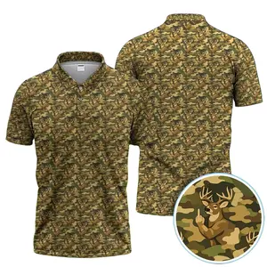 Wild Deer Throw Vibes Camouflage Pattern Men's Bogey Golf Ball Polo Shirt Masters Golf Tennis Polo Tops Masters Tournament Shirt 2026 GPA Championship Performance Outdoors Sport Shirt, Ideal Gift for Hunting Season Dad Golfers