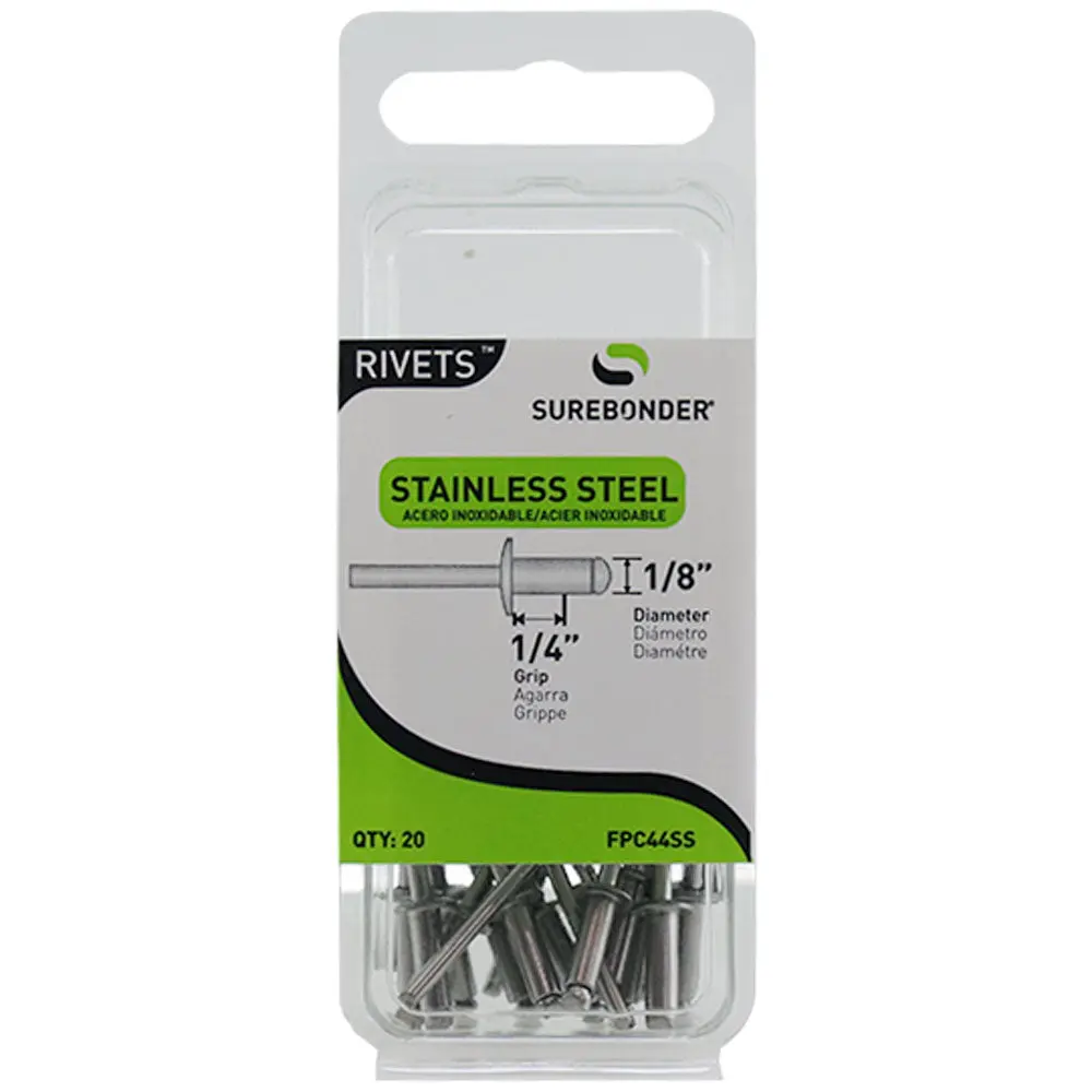1/8" x 1/4" Stainless Steel Blind Rivets - 20 Count