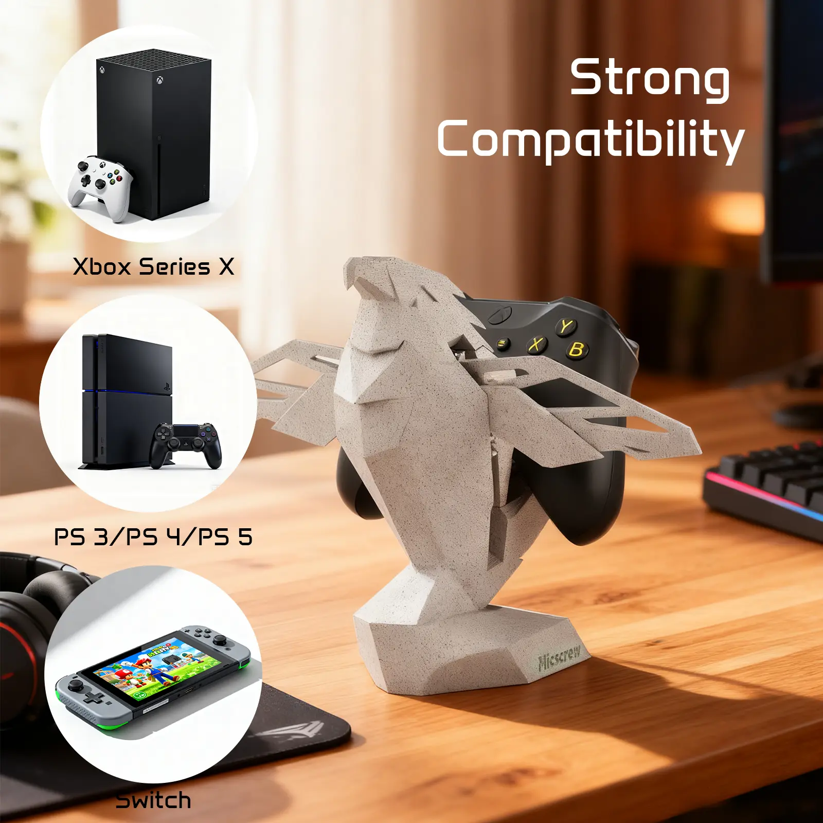 Luxury Marble Controller Stand for Gamers | Auto-Spreading Wing Holder Compatible with Xbox, PlayStation, Switch | OCD-Friendly Dual Placement, Stable & Scratch-Free | Elegant Gaming Setup Accessories