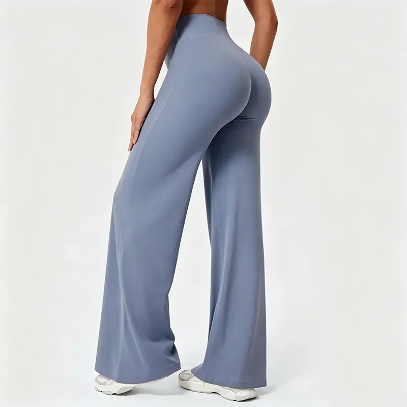 Women's High Waisted Wide Leg Yoga Pants - Elastane Blend, Tummy Control, Seamless Butt Lifting, Flowy Workout Slacks, Aesthetic Casual Lounge Bottoms