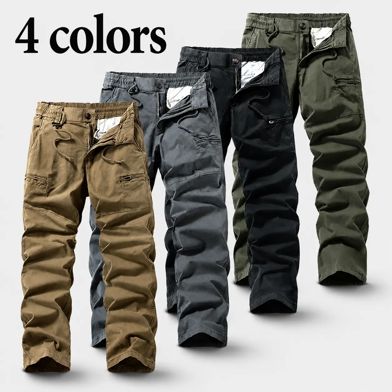 Single pack men’s cargo pants — long pants with mixed pockets that highlight a cargo style | Casual street-style bottoms suitable for everyday wear, travel, or outdoor activities; comfortable waist fit, durable construction, ideal for year-round wear