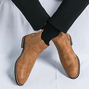 Men's Fashion Black Chelsea Boots - Round Toe Slip-On Ankle Boots, Suitable for All Seasons, Durable Rubber Sole