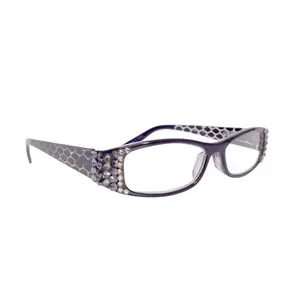 Lyon, (Bling) Reading Glasses with (Black Diamond, Hematite)   (Dragon scale Pattern) Rectangular (Black) NY Fifth Avenue Crystal Clear
