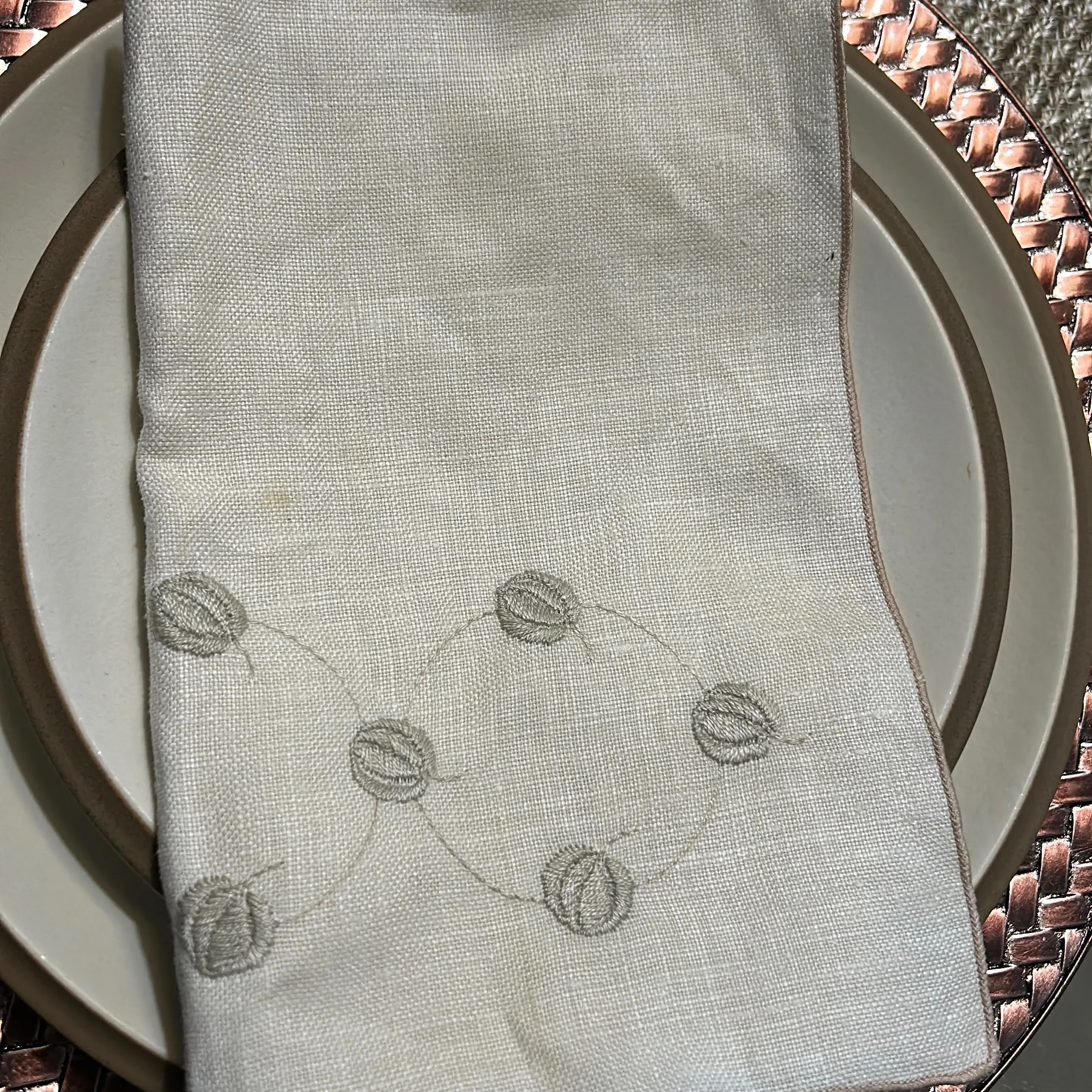 Hand sewn linen napkin vintage