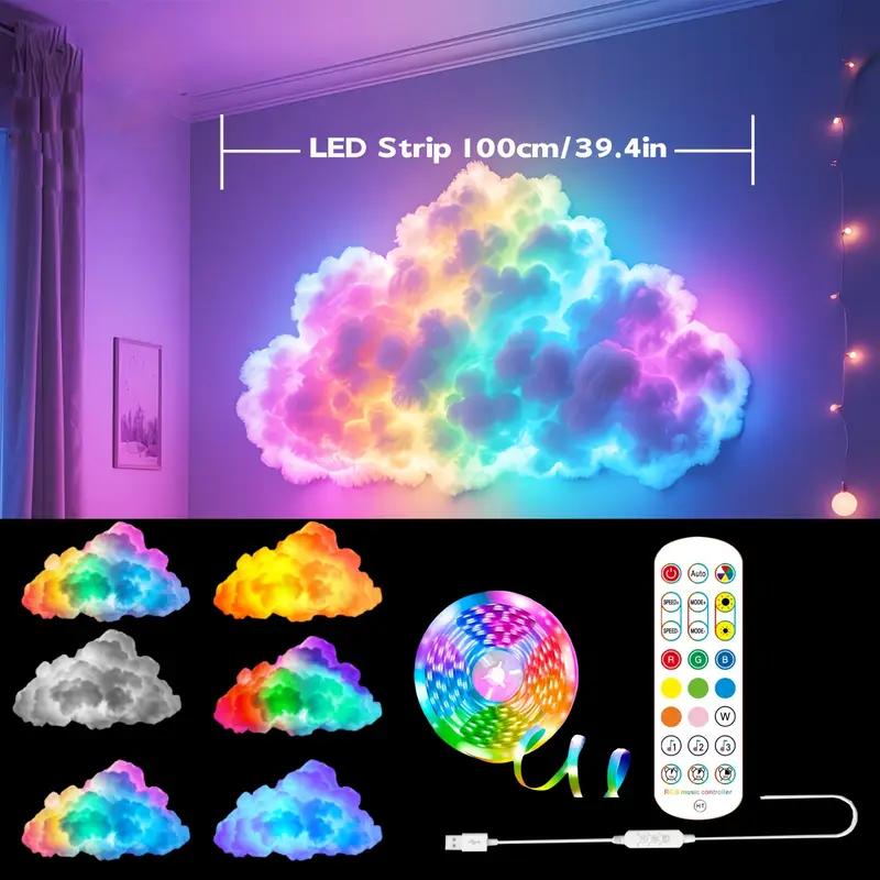 Intelligent 3D Cloud LED Light | Color Change&Music Synchronization | Christmas and Halloween Room Decoration | USB Powered Home DIY Fun