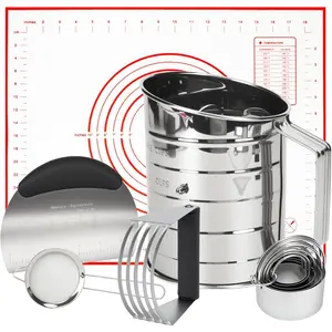 Baking Tool Kit: pastry , flour sifter for baking, -Shaped Biscuit Cutters, Dough Scraper,Baking Mat & Fine Mesh Strainer, for Making Cookies, Donuts & Pastries in Your Kitchen